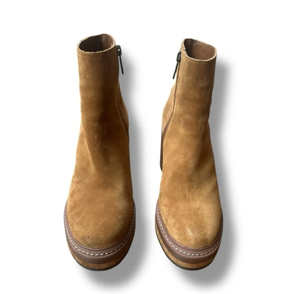 Steve Madden Sloanne Suede Leather Platform Ankle Boots in Cognac | Size 9.5